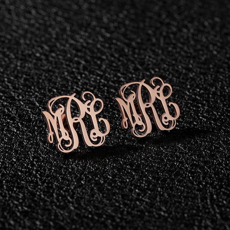 Monogram Stud Earrings For Women Stainless Steel Initials Letters Jewelry