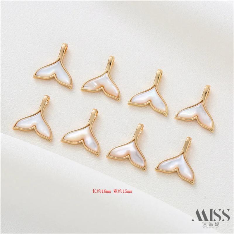 14K Whale Tail Set Sea Shell Mermaid Pendant Bracelet Necklace DIY