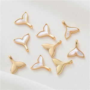 14K Whale Tail Set Sea Shell Mermaid Pendant Bracelet Necklace DIY
