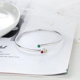 Personalized 3 Birthstone Silver Bracelet Set for Women