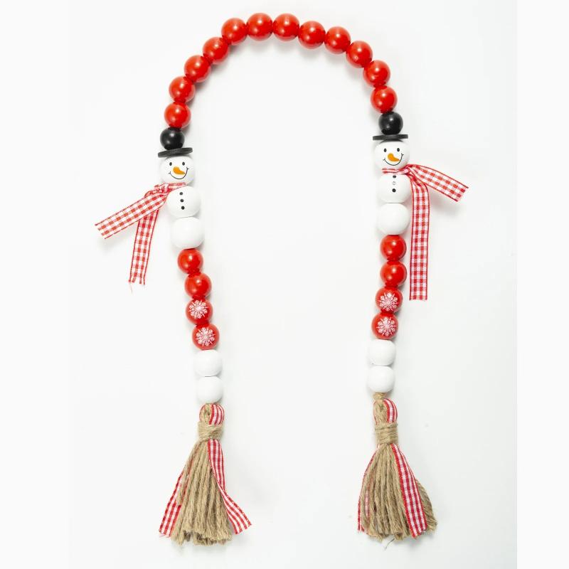 Christmas Wooden Snowman Beads String Rope Garland For Macrame Wall Hanging