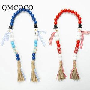 Christmas Wooden Snowman Beads String Rope Garland For Macrame Wall Hanging