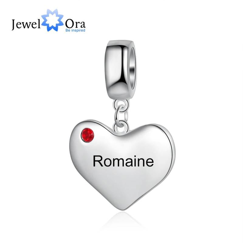Engraved Heart Charm Bead for Bracelets