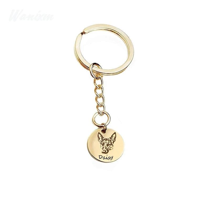 Engraved Pet Photo Keychain Pendant Stainless Steel Circle