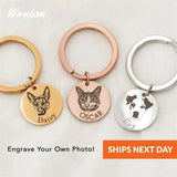 Engraved Pet Photo Keychain Pendant Stainless Steel Circle