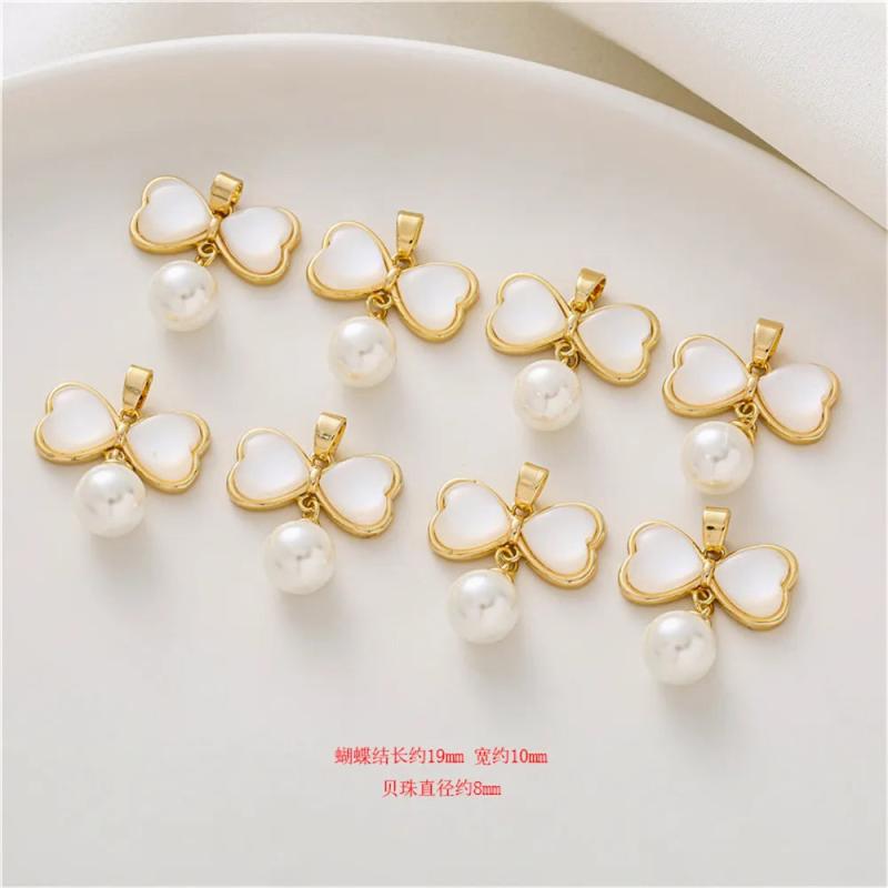 14K Clad Mother of Pearl Bow Shell Bead Pendant DIY Jewelry