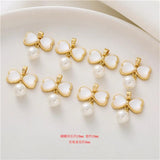 14K Clad Mother of Pearl Bow Shell Bead Pendant DIY Jewelry