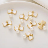14K Clad Mother of Pearl Bow Shell Bead Pendant DIY Jewelry