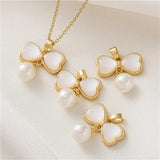 14K Clad Mother of Pearl Bow Shell Bead Pendant DIY Jewelry