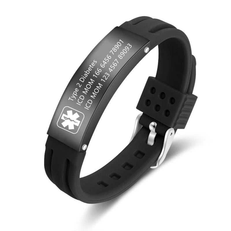 Personalized Medical Alert ID Bracelet - Stainless Steel Bangle for Men