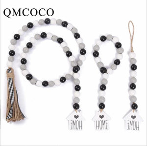 DIY Beaded Set Ornaments Tassel Hemp Rope Wooden Bead Wall Pendant