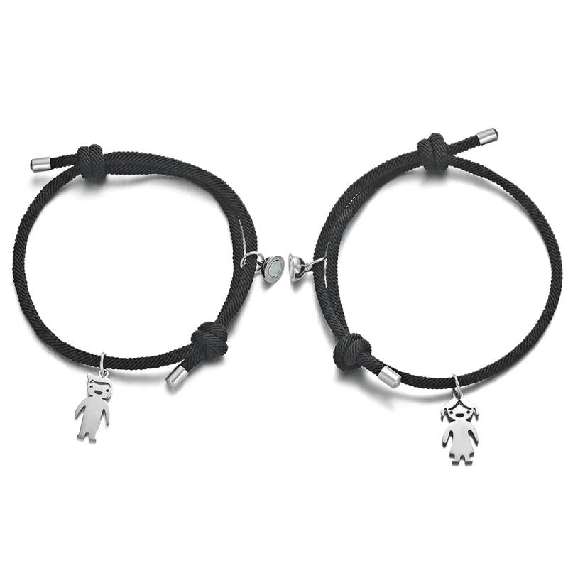 Adjustable Steel Magnet Bracelet Personalized Engrave Name Couples
