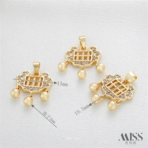 14K Clad Abacus Lock Pendant with Zirconium Stone
