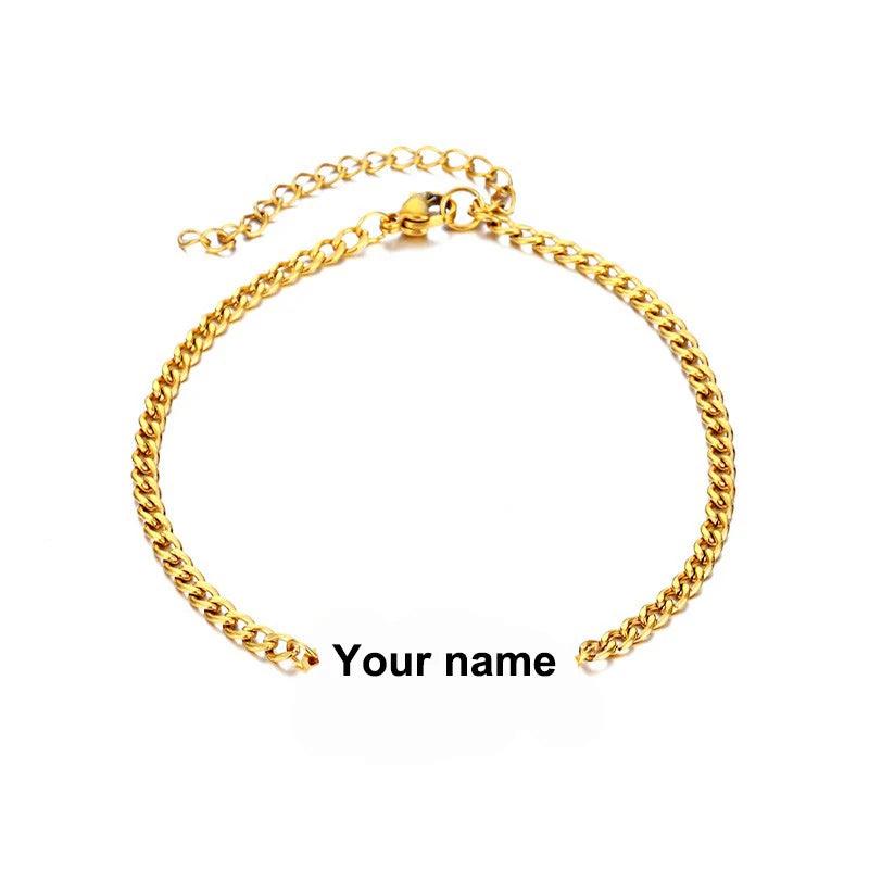 Goxijite Stainless Steel Initial Nameplate Charm Anklet