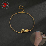 Goxijite Stainless Steel Initial Nameplate Charm Anklet