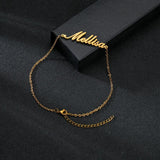 Goxijite Stainless Steel Initial Nameplate Charm Anklet