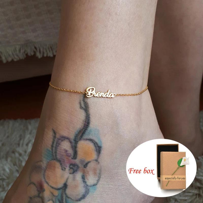 Custom Name Date Anklet Stainless Steel