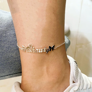 Butterfly Name Ankle Bracelet Femme Personalized Anklets Stainless Steel