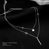 925 Silver Square Zircon Double Necklace Women Chain