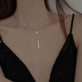 925 Silver Square Zircon Double Necklace Women Chain