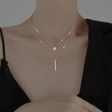 925 Silver Square Zircon Double Necklace Women Chain