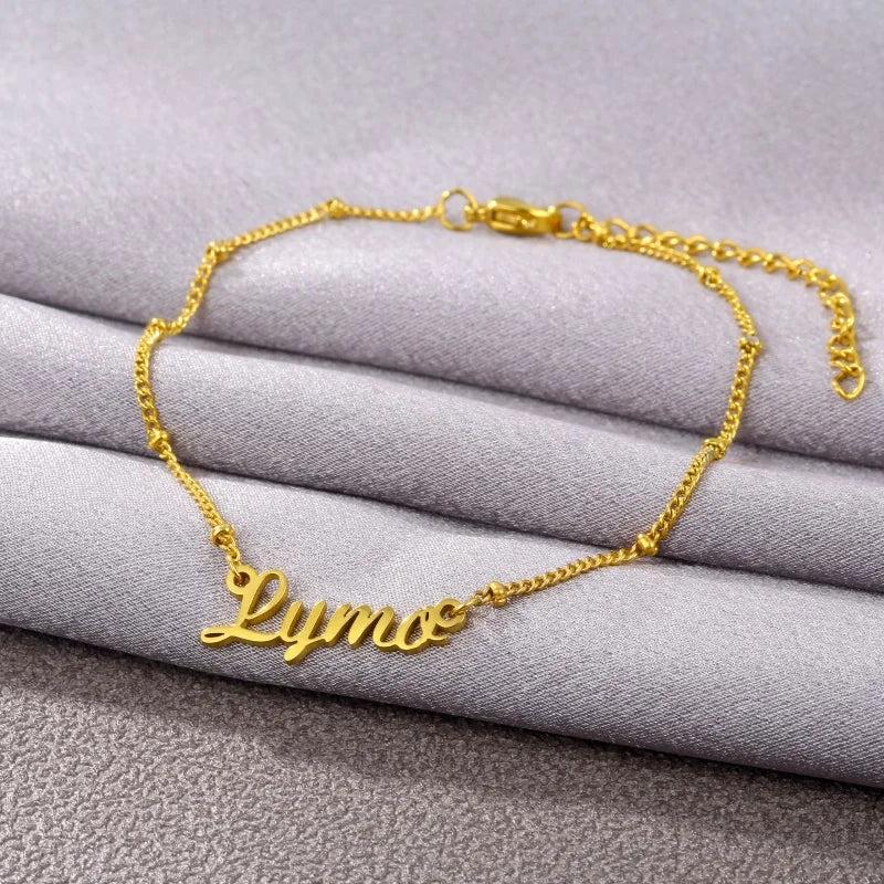 Stainless Steel Letter Beaded Anklets for Women