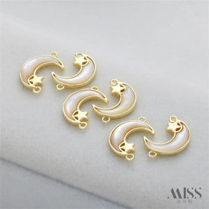 14K Shell Star Moon Double Circle Pendant DIY Bracelet Necklace Accessories