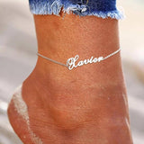 Tangula Personalized Name Anklets for Women - Silver Stainless Steel Foot Chain