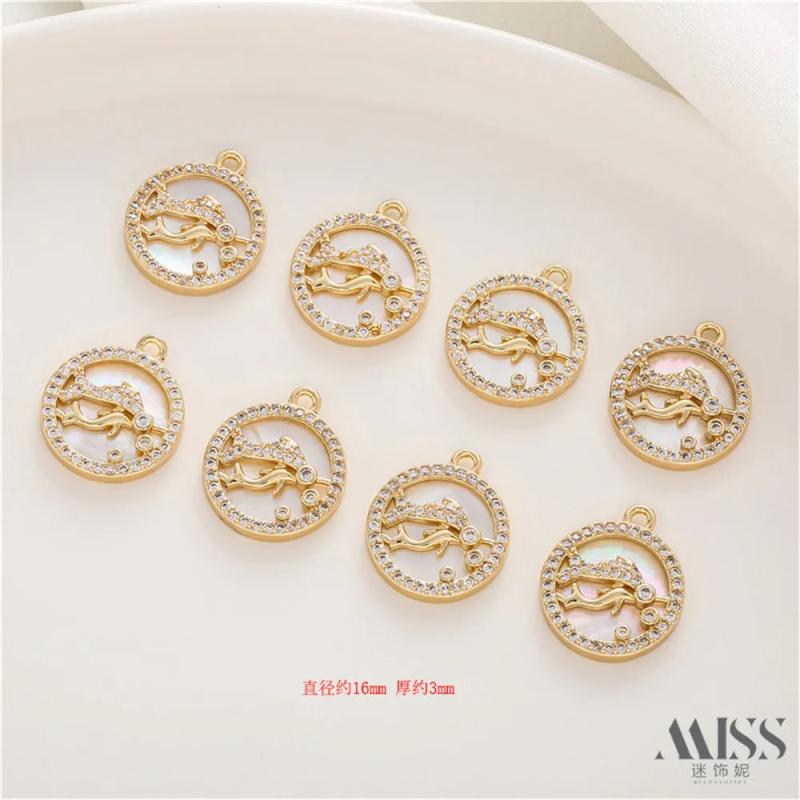 14K Pisces Shell Pendant with Micro-Set Zircon, DIY Jewelry Making