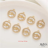 14K Pisces Shell Pendant with Micro-Set Zircon, DIY Jewelry Making