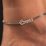 Custom Old English Name Anklet Stainless Steel Personalized Feet Jewelry