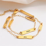 Personalized Rectangular Link Chain Bracelet with Engraved Names