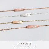 Dainty Personalized Anklet, Custom Initial Name Date Anklet, Silver or Rose