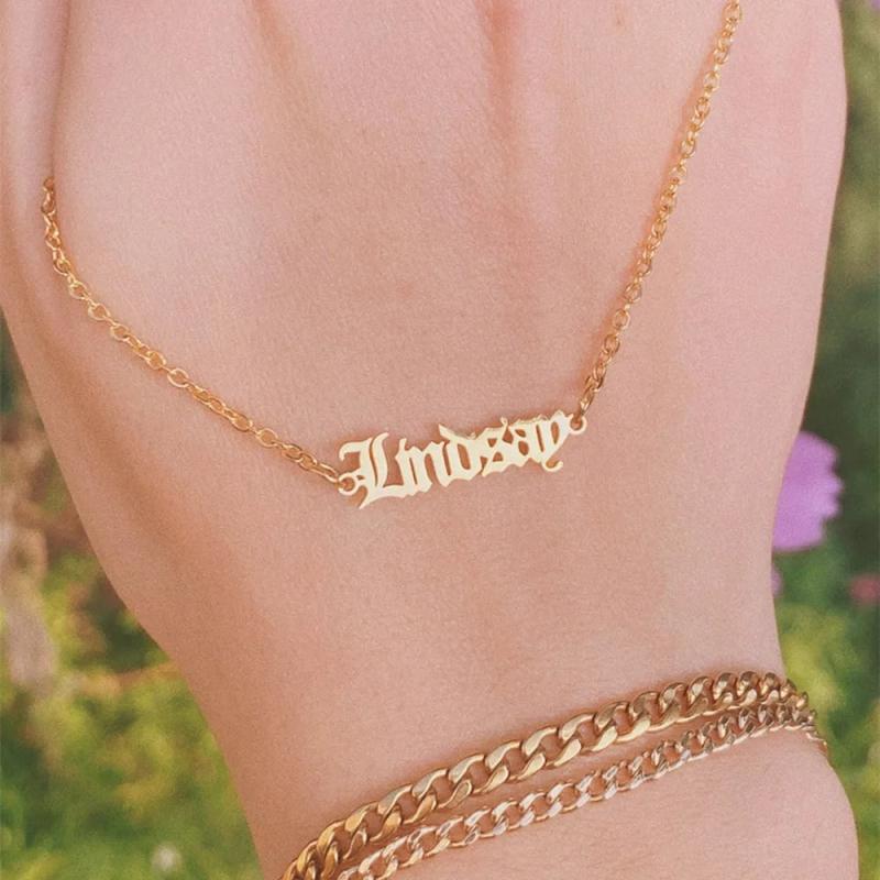 Gothic Font Personalized Name Anklet Vintage Jewelry Gift