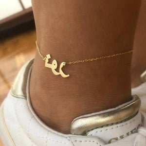Arabic Name Anklet Stainless Steel Charms Personalized Nameplate Couple Gift