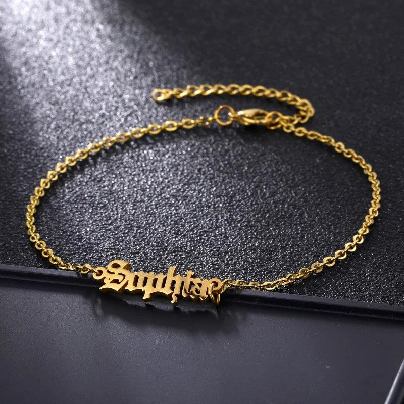 Ancient English Font Name Anklets for Women