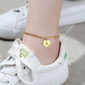 Women A-Z Initial Anklet Stainless Steel Beaded Chain Bracelet