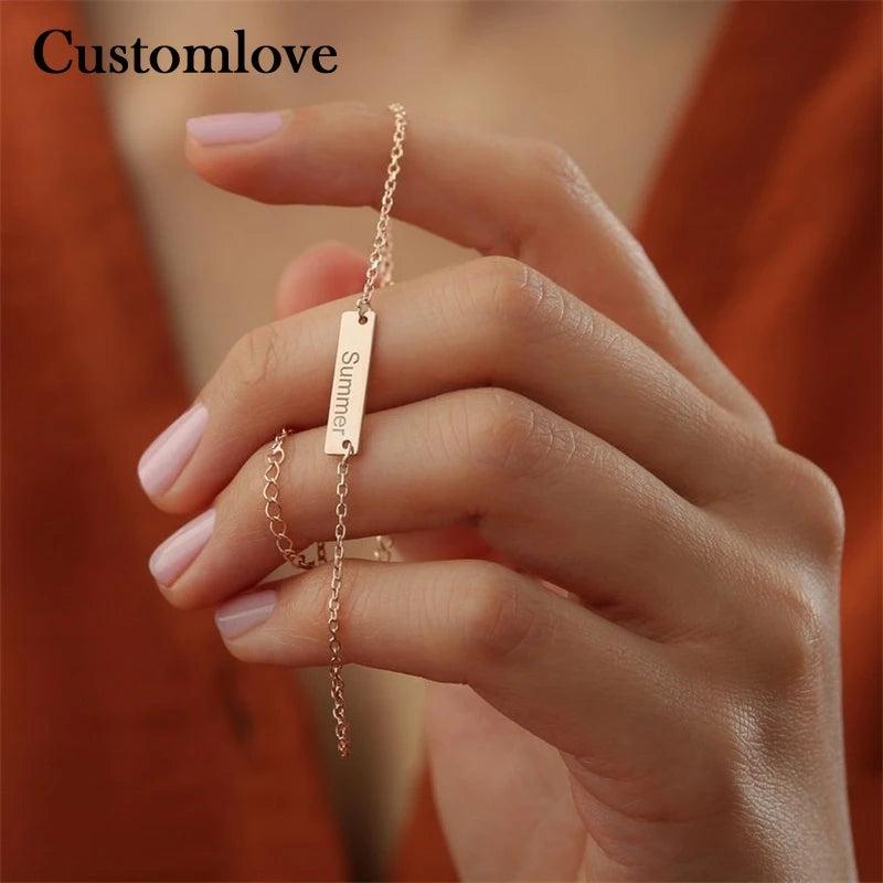 Personalized Stainless Steel Bar Engrave Anklet
