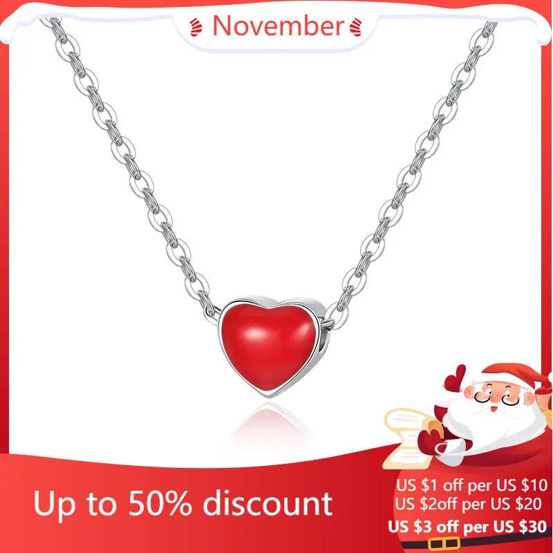 925 Silver Red Heart Necklace Pendant Women