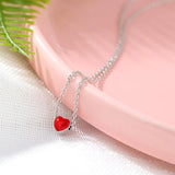 925 Silver Red Heart Necklace Pendant Women