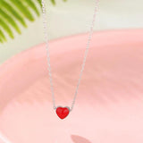 925 Silver Red Heart Necklace Pendant Women