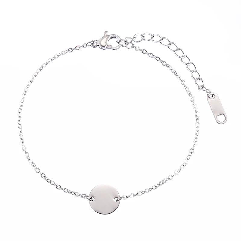 Personalized Stainless Steel Anklet with Round Pendant