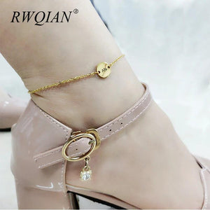 Personalized Stainless Steel Anklet with Round Pendant