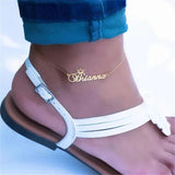 Personalized Crown Heart Name Anklet