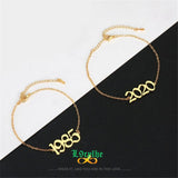 Personalized Old English Number Anklet - Stainless Steel