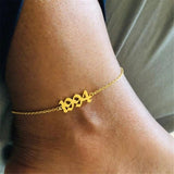 Personalized Old English Number Anklet - Stainless Steel