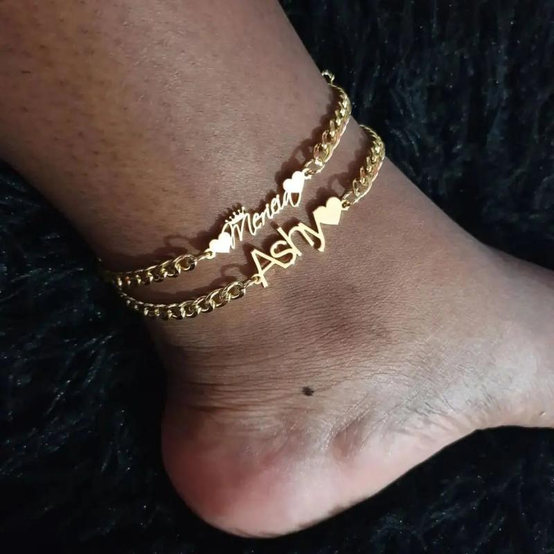 Personalized Initial Letter Anklet Cuban Link Stainless Steel Nameplate