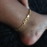 Personalized Initial Letter Anklet Cuban Link Stainless Steel Nameplate