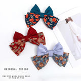 Japanese Floral Bow Barrettes Satin Patchwork Retro Headband