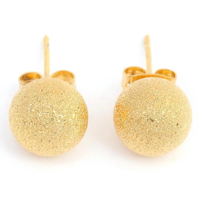 Polished Brass Ball Stud Earrings Men Girls Boys Round Jewelry